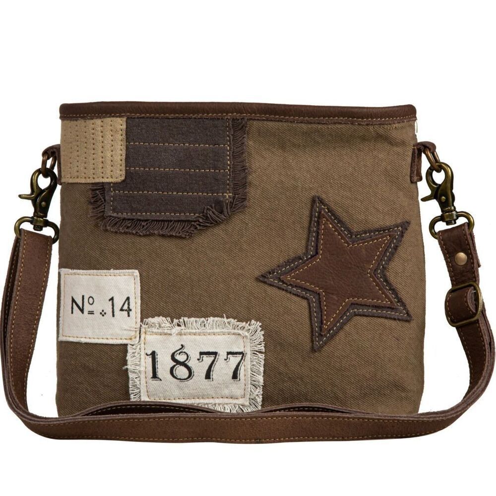 Myra Bag Handmade Patchwork Shoulder Bag Upcycled Canvas & Cowhide Leather